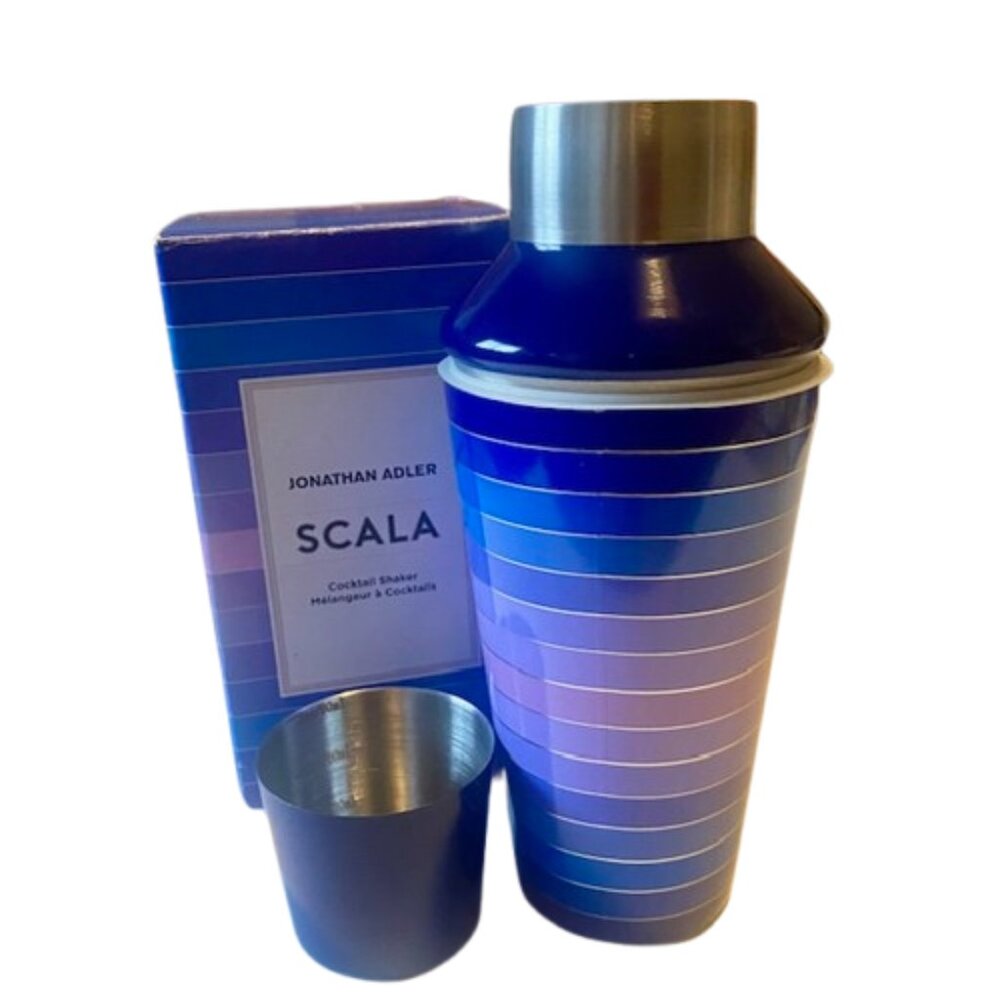 Jonathan Adler Scala Cocktail Shaker Set Blue Purple Stripes New In Box